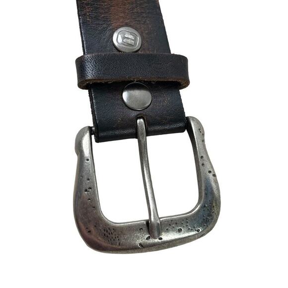 BKE Buckle Embroidered Brown Leather Studded Belt w/ Buckle Laser Cut Outs sz L - Picture 5 of 16